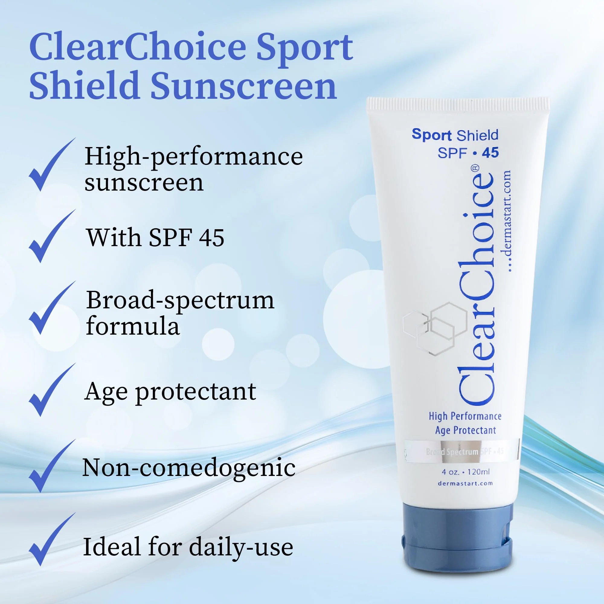CLEAR CHOICE ClearChoice Sport Shield Sunscreen - Natural Face Sunscreen for Daily Use, SPF 45-4 Ounces