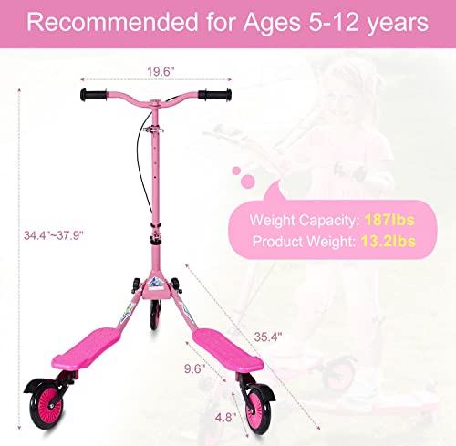 AODI Kids Swing Scooter, 3 Wheels Drifting Wiggle Scooters with Adjustable Height &a; Foldable for Boys/Girl/ Ages 5-12 Years