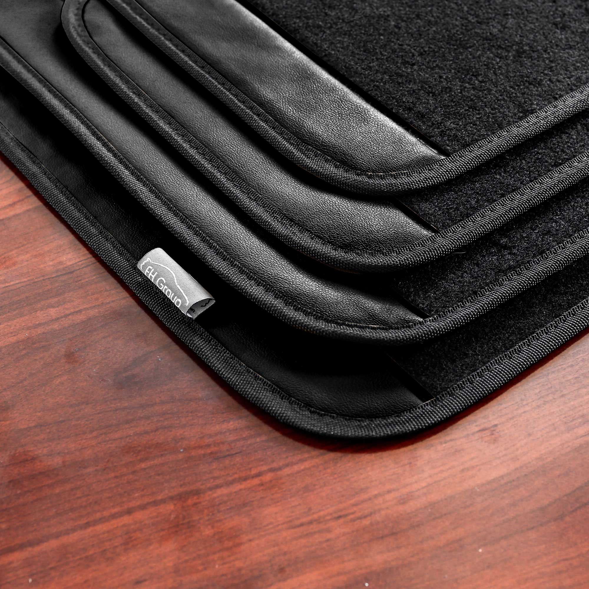 FH Group High Quality Carpet Floor Mats Leather Trimmed For Auto Sedan SUV Van, Full Set, Black