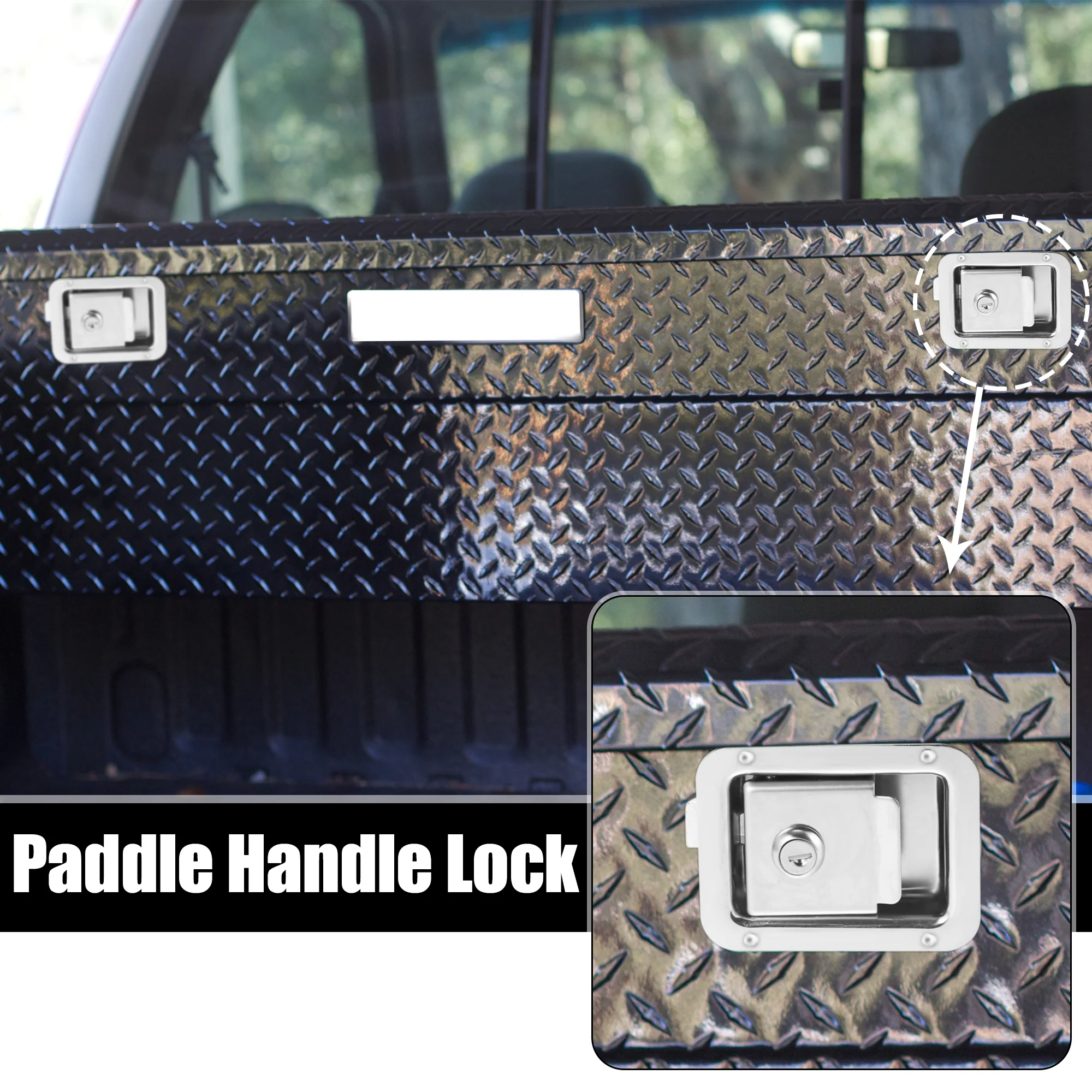Unique Bargains 1 Set Paddle Latch Handle Lock and Keys Stainless Steel 11.9x9.1cm for Tool Box Lock Truck RV Trailer Caravan Motor Home