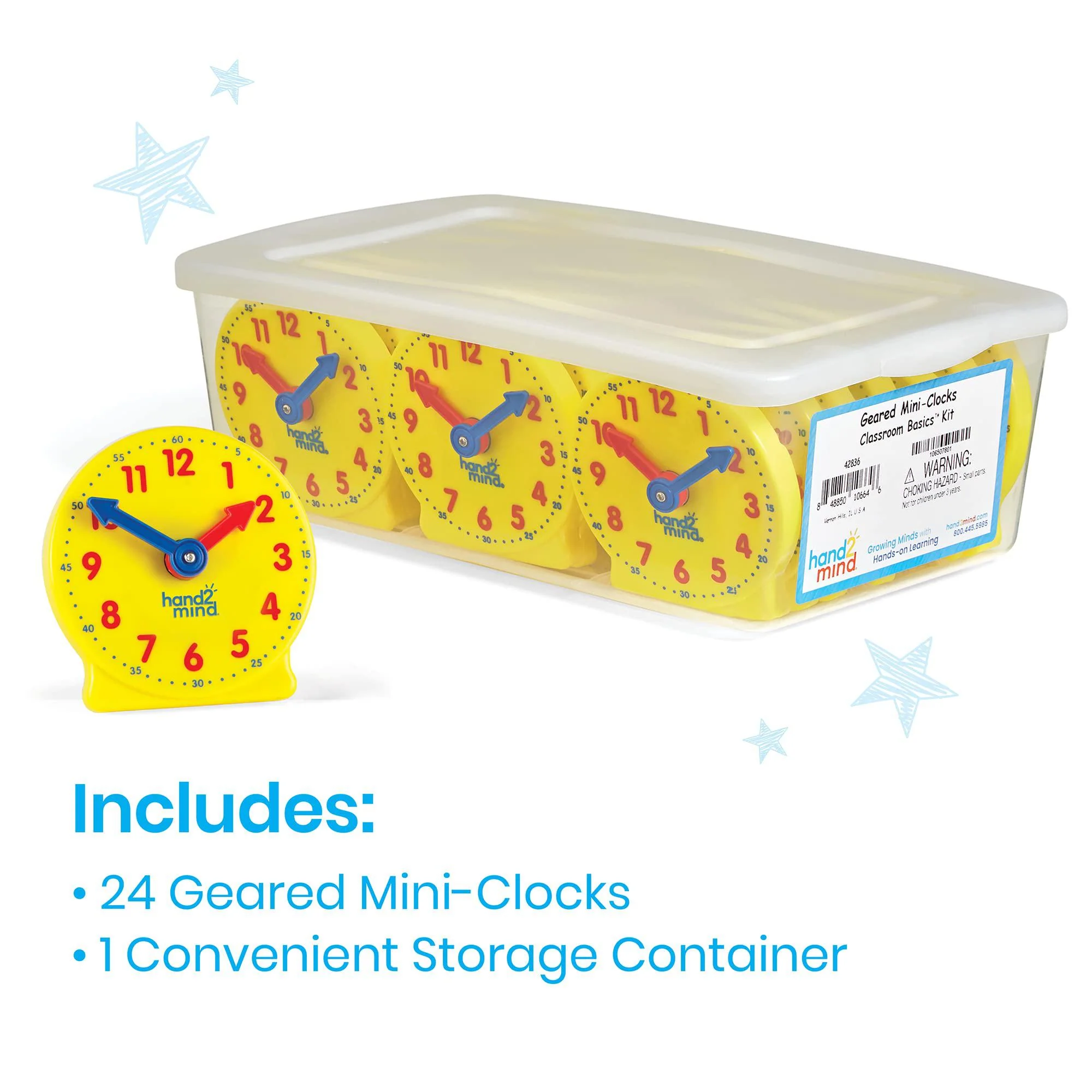 hand2mind mini geared clock, telling time teaching clock, learn to tell time clock, analog learning clock, clock for kids lea