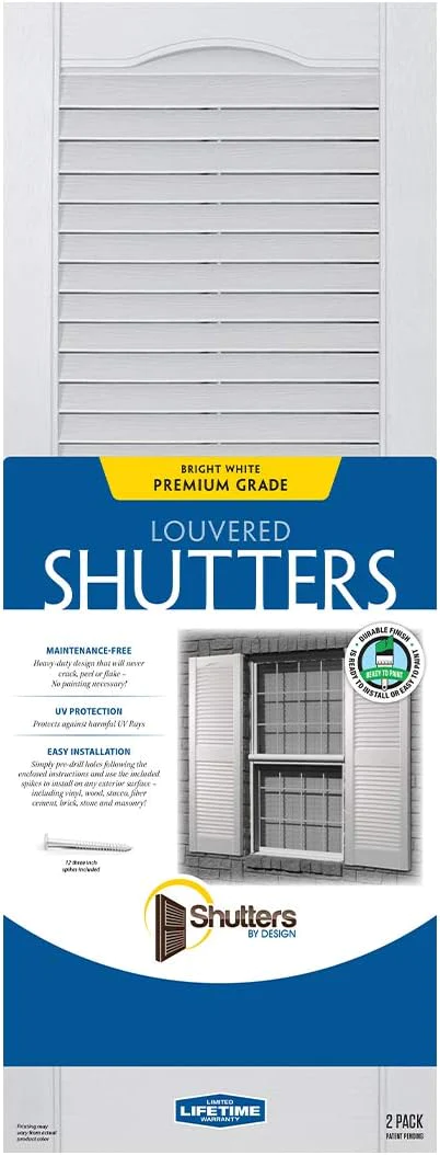 Plastic Development Group, LLC Plastic Development Group LSWHT1451 14 x 51 Inch Decorative Exterior Vinyl Plastic Faux Louvered Window Shutters with Installat