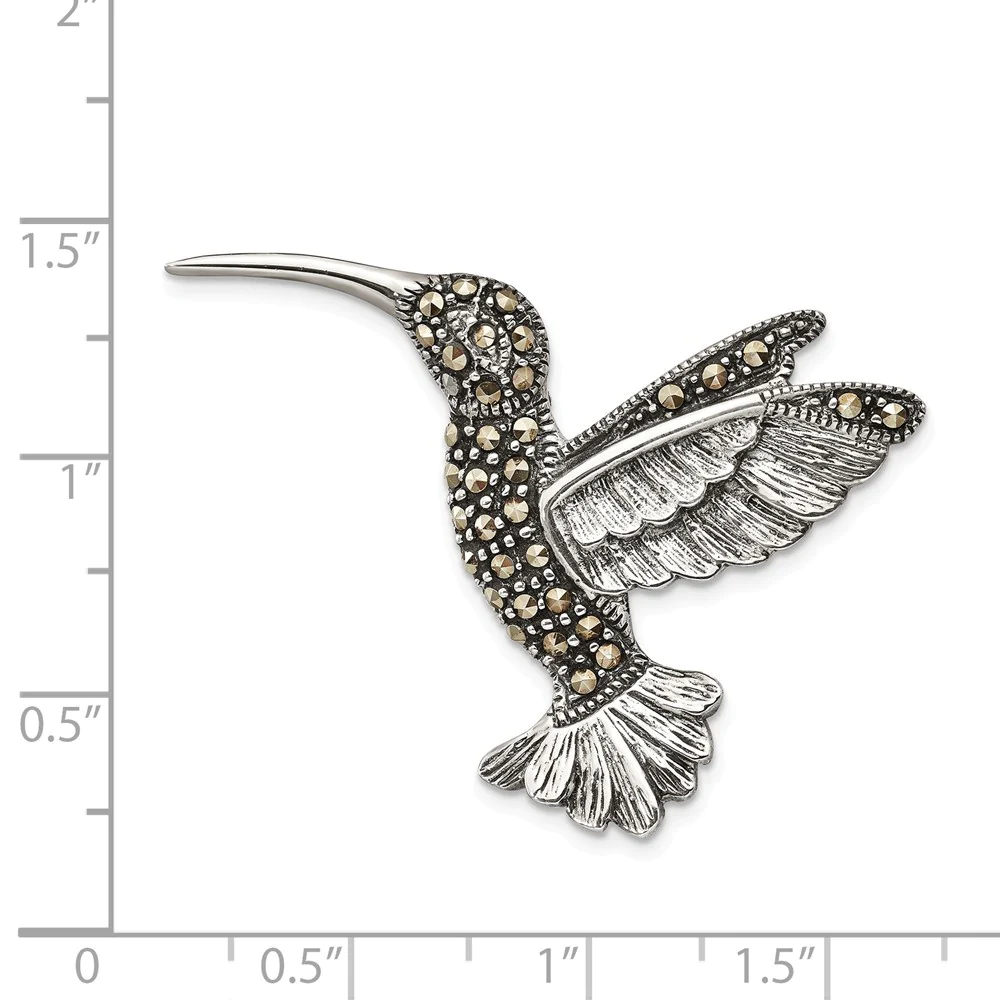 Jewelryweb Sterling Silver Antiqued Marcasite Hummingbird Pin
