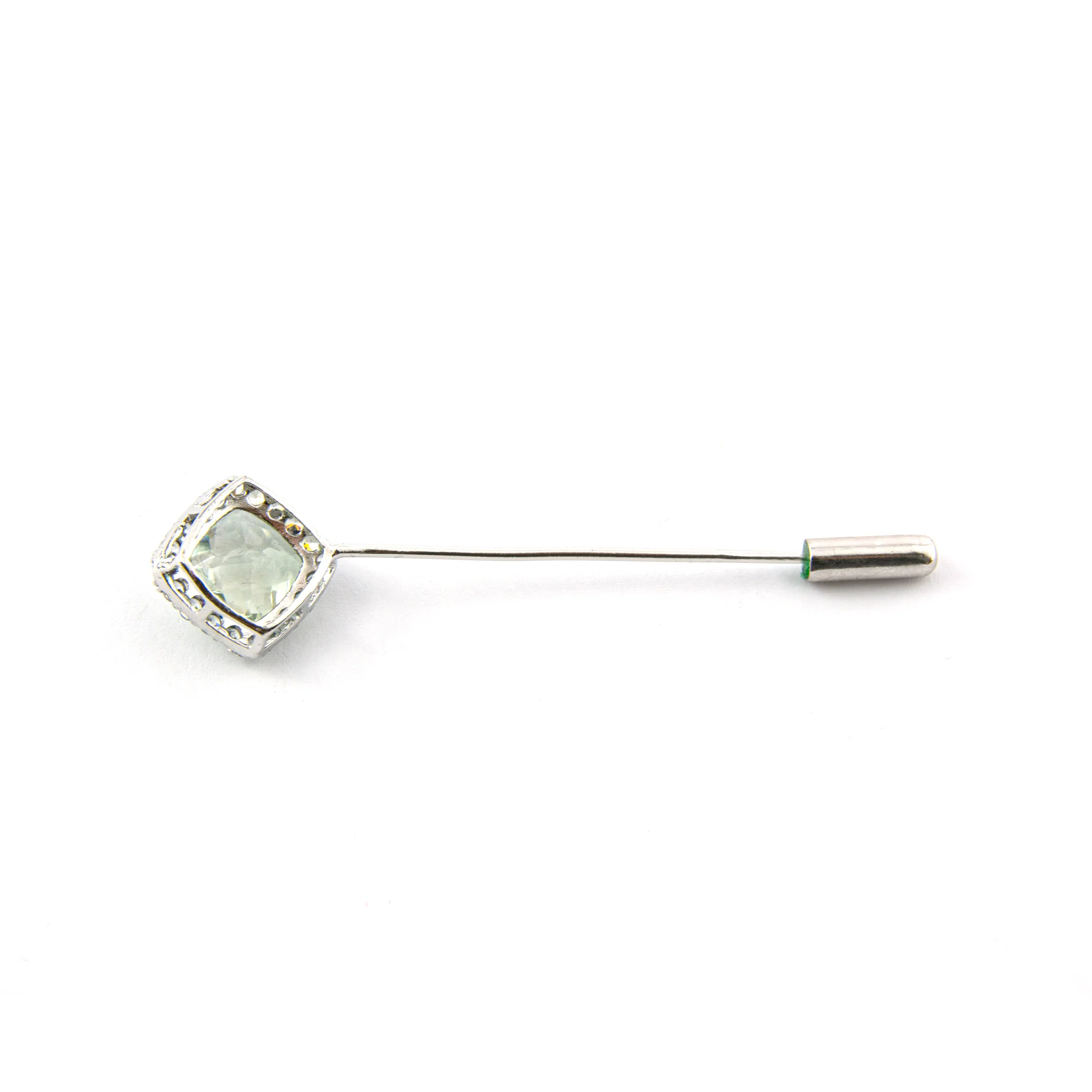 Generic Men&s;s Sterling Silver Cushion Cut Green Quartz Lapel Pin, 12 PC Lot