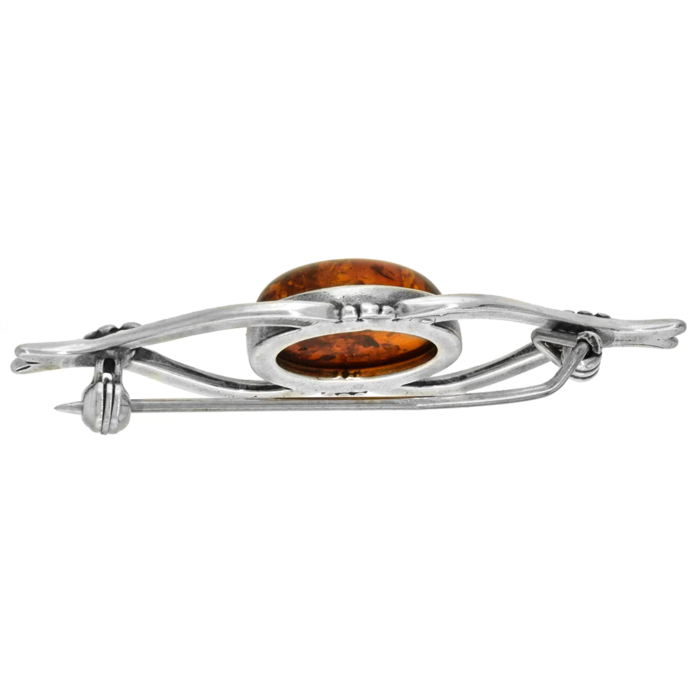Sabrina Silver Sterling Silver Baltic Amber Eye Brooch Pin for Women Antiqued finish approx. 1 13/16 inch wide