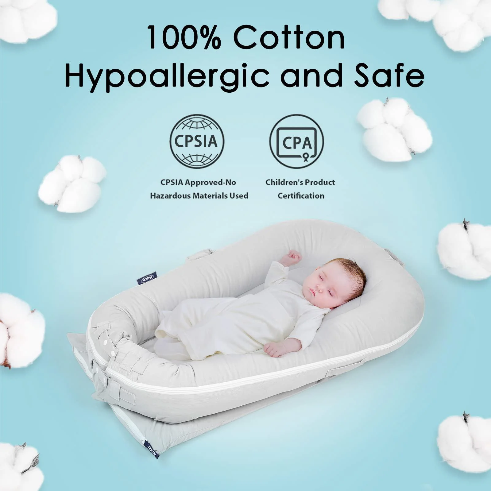 MEXXI corduroy baby nest cover for dockatot deluxe+ docks | mexxi hypoallergenic cotton newbon lounger cover (cover only) (grey)