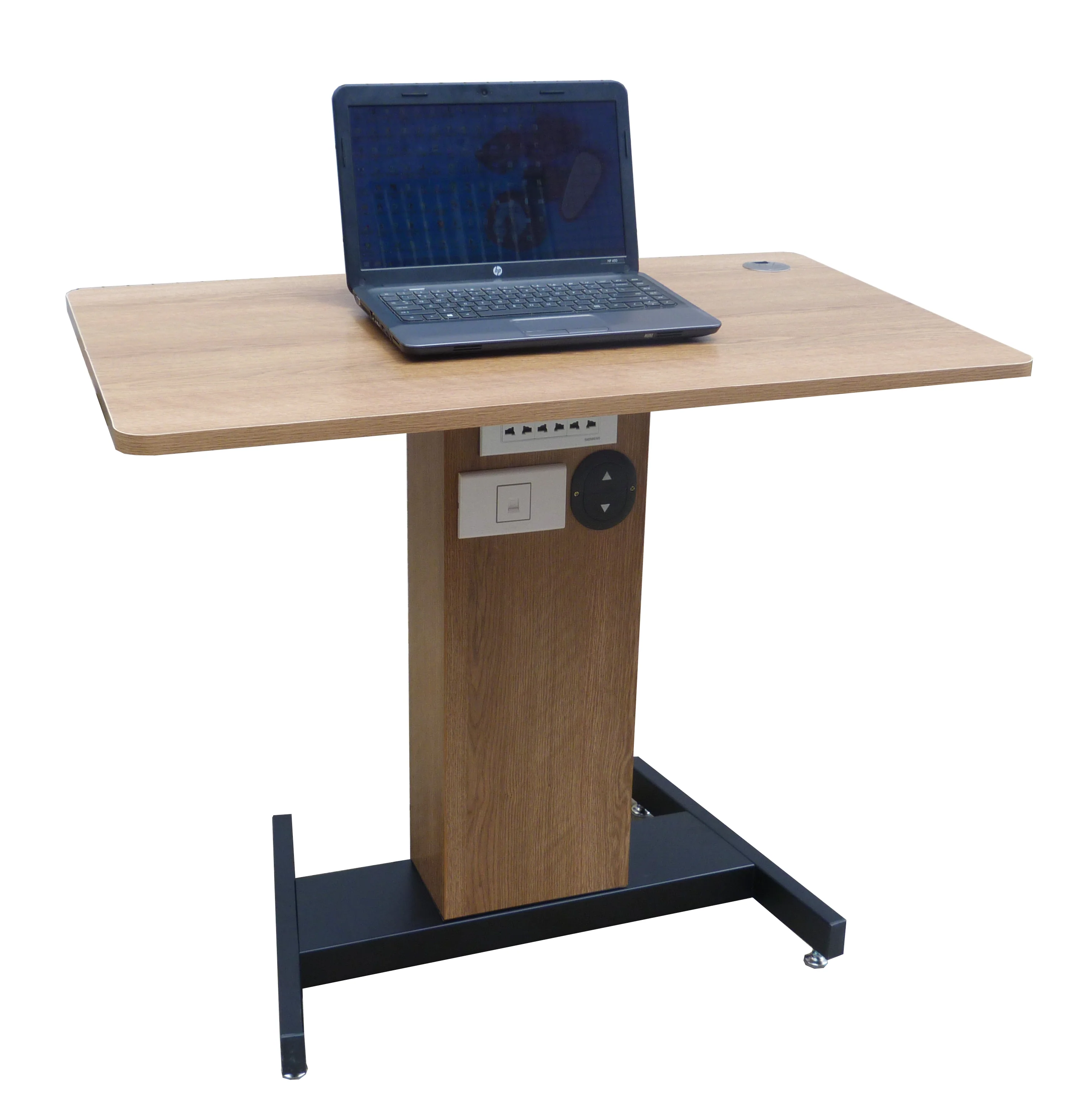 FixtureDisplays Adjustable Height Sit Stand Table Desk Workstation Computer Stand Ergonomic 1227-2 Cherry