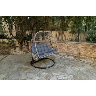 Moda Furnishing Roman Double sit Gray wicker  Hanging Hammock chair with stand