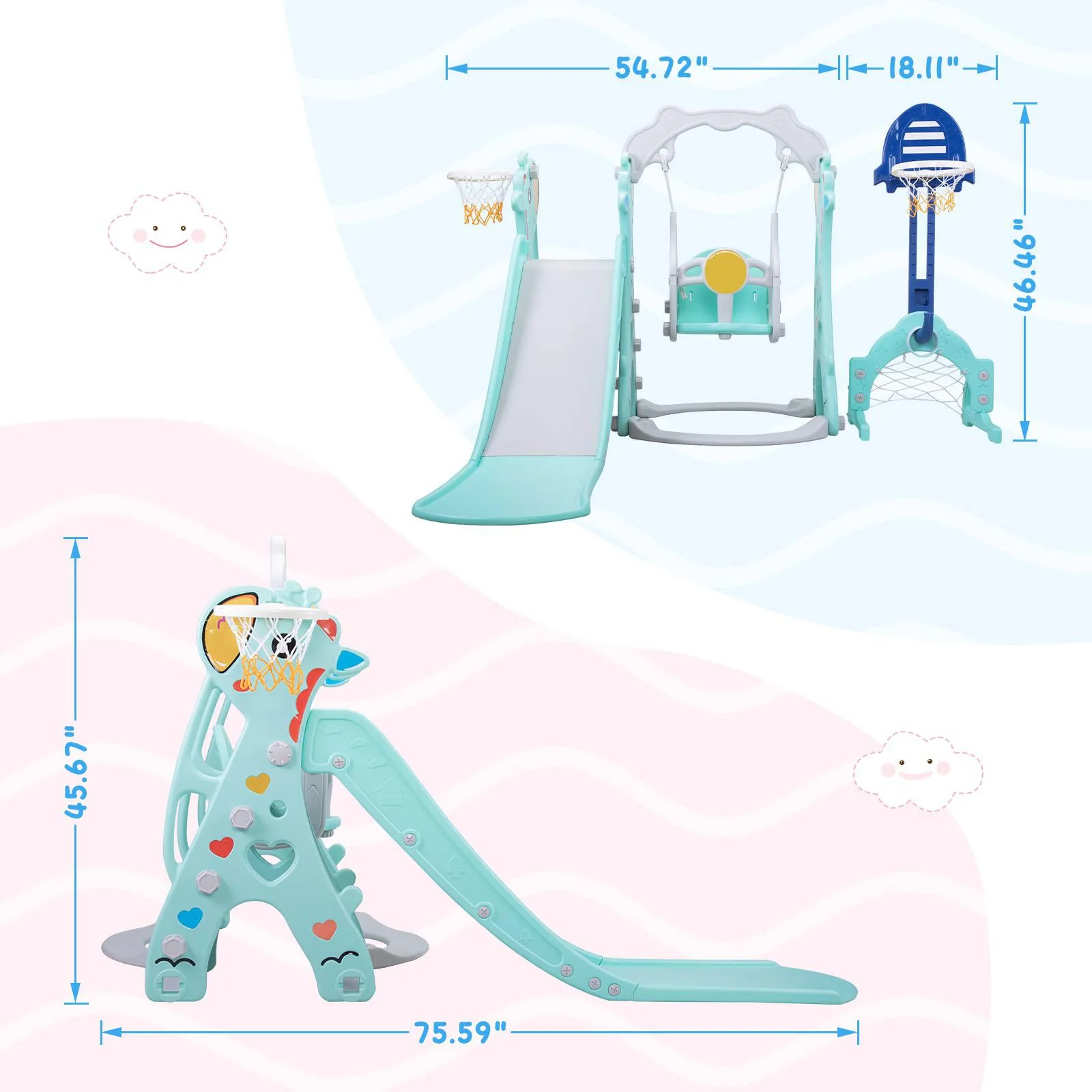 Nyeekoy 5 in 1 kids slide for toddlers age 1-3 slide and swing set for children baby indoor outdoor, playsets playground sets for bac