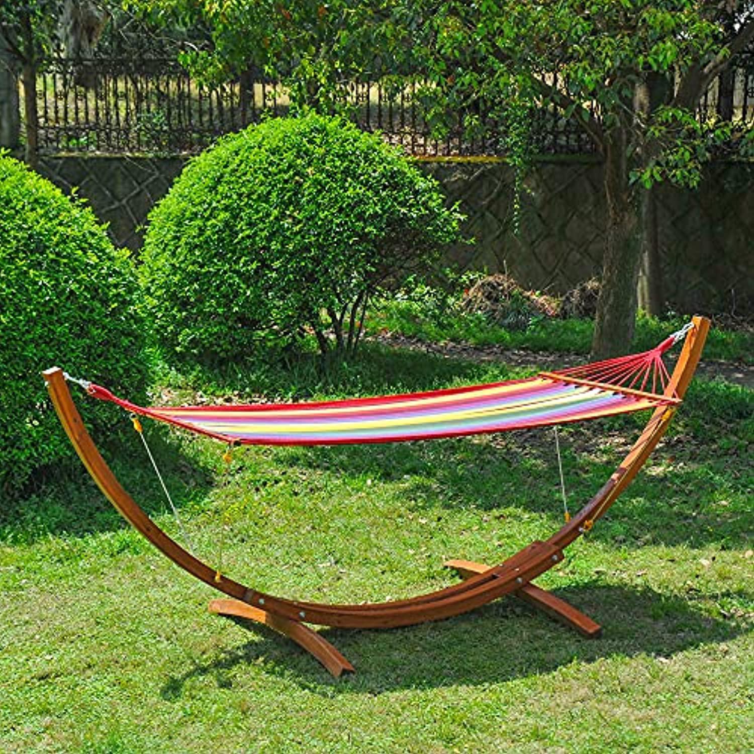 outsunny 10&s; hammock with wood stand, rainbow bed, heavy duty roman arc hammock for single person for patio backyard balcony