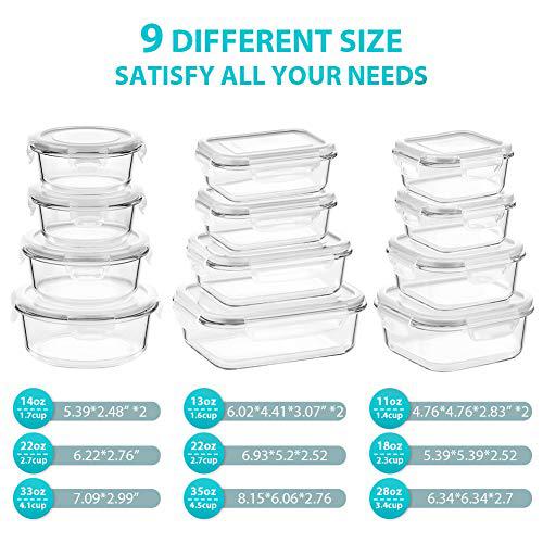 mumutor glass food storage containers with lids, [24 piece] glass meal prep containers, airtight glass bento boxes, bpa free