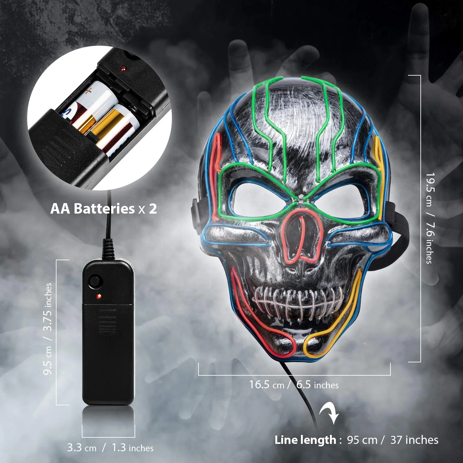 ILEBYGO LED Halloween Mask Light Up Scary Mask Purge Mask with EL Wire 3 Flashing-Modes for Halloween Festival, Party, Cos Play