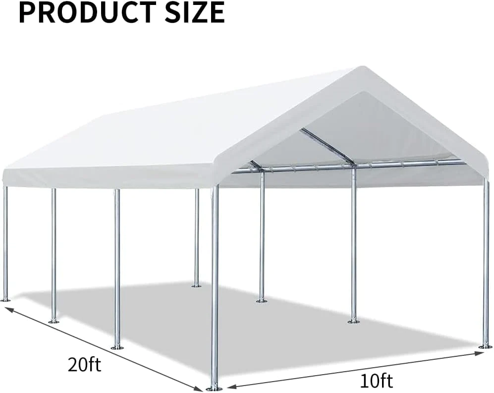ZHJJ 10&s;x20&s; Carport Replacement Top Canopy Cover for Car Garage Shelter Tent Party Tent with Ball Bungees White (Only Top Cover, Fr