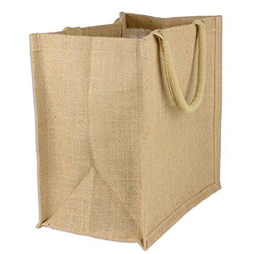 ToteBagFactory (pack of 12) jute/burlap tote bags soft cotton handles laminated interior (medium, natural)
