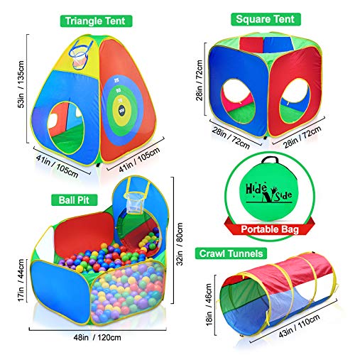 Hide N Side 5pc Kids Ball Pit Tents and Tunnels, Toddler Jungle Gym Play Tent with Play Crawl Tunnel Toy, for Boys babies infants Children,