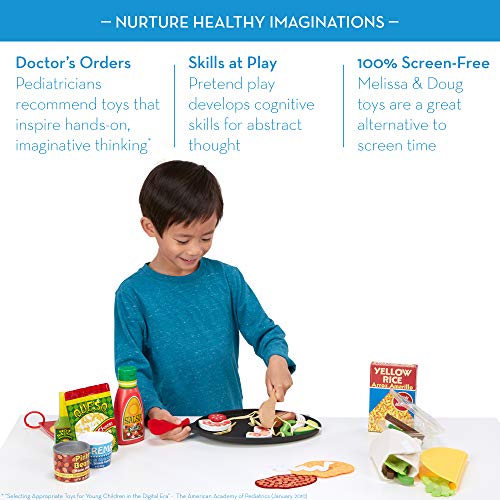 Melissa &a; Doug Fill &a; Fold Taco &a; Tortilla Set, 43 Pieces – Sliceable Wooden Mexican Play Food, Skillet, and More