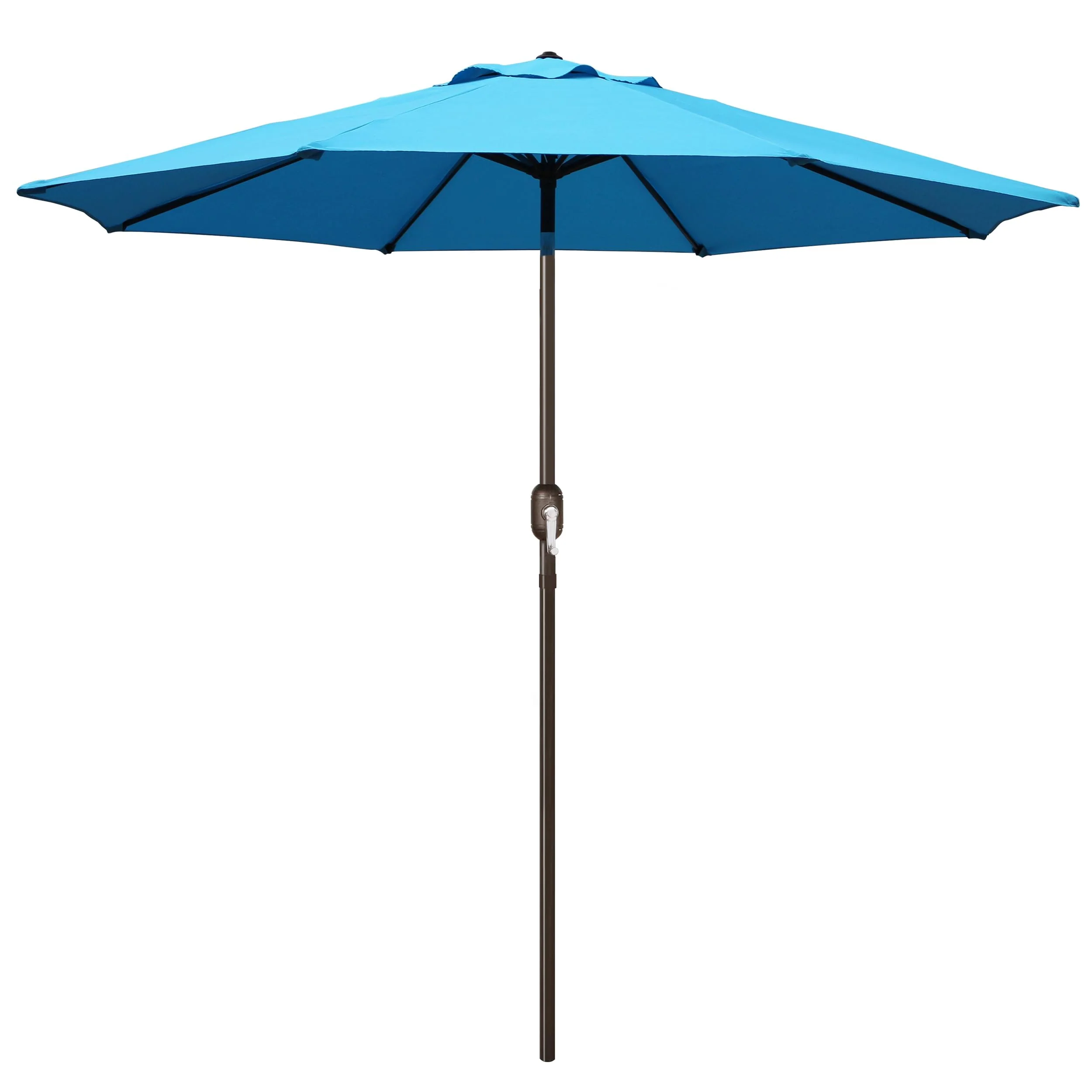 Blissun 9&s; Outdoor Aluminum Patio Umbrella, Market Striped Umbrella with Push Button Tilt and Crank (Light Blue)