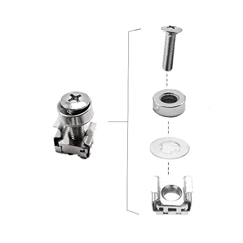 Wang-Data 100 Sets M6 Square Hole Hardware Cage Nuts &a; Mounting Screws Washers for Server Rack and Cabinet (M6 X 20mm)(Screw+Was