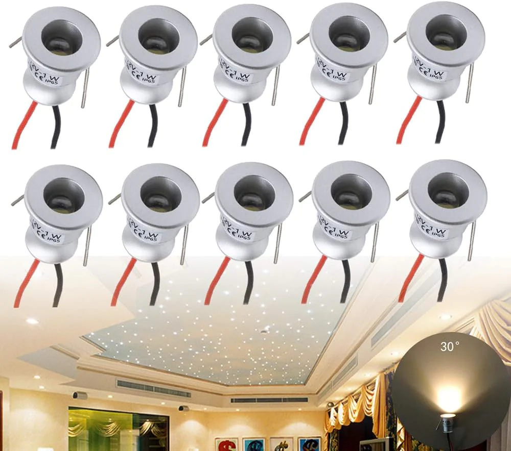 Quentacy DC12V 1W Mini LED Spotlight Jewelry Indoor Display Showcase Counter Ceiling Recessed Light RV Micro Reading Lighting Warm White