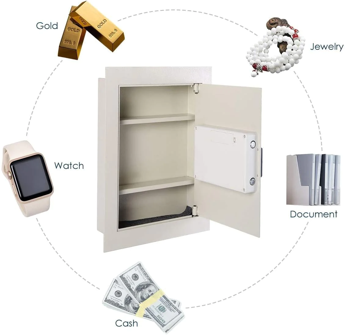 Safstar Digital Wall Safe, 83 CF Built-in Wall, Flat Recessed Wall Hidden Safe Security Box Jewelry Gun Cash Lock Box