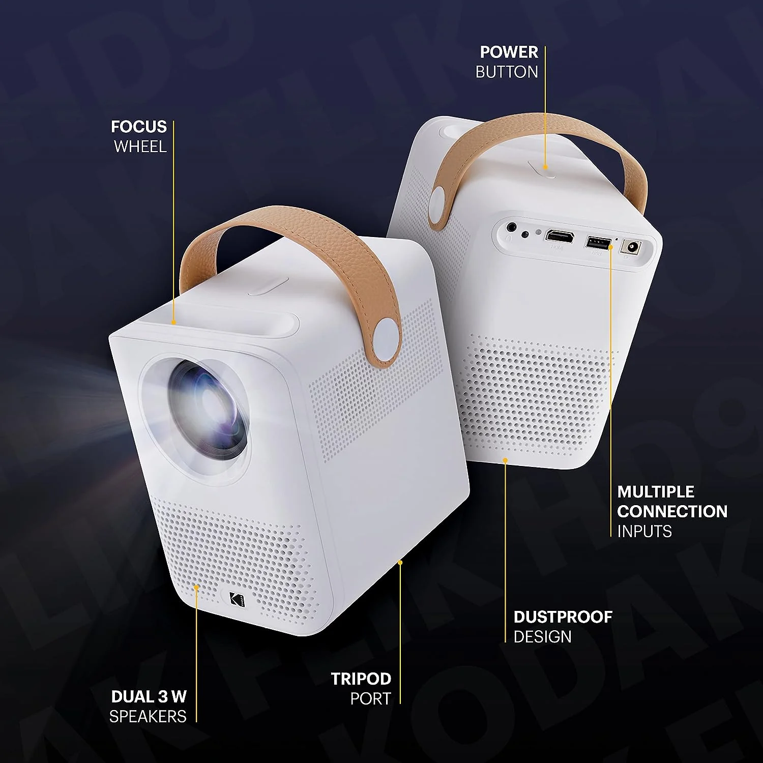 KODAK FLIK HD9 Smart Projector, White Portable Movie Projector with Android TV &a; Bluetooth
