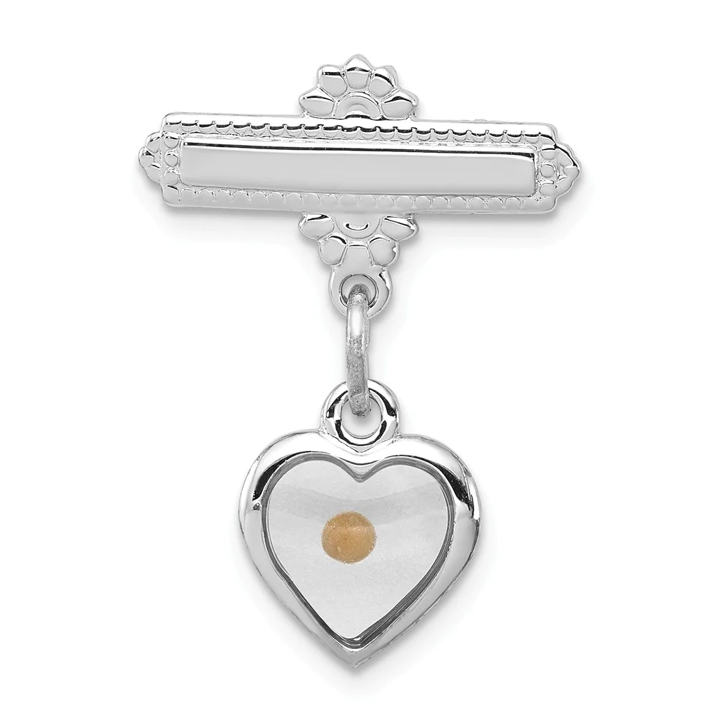 Jewelryweb Sterling Silver Polished Heart With Epoxy MuStard Seed Pin