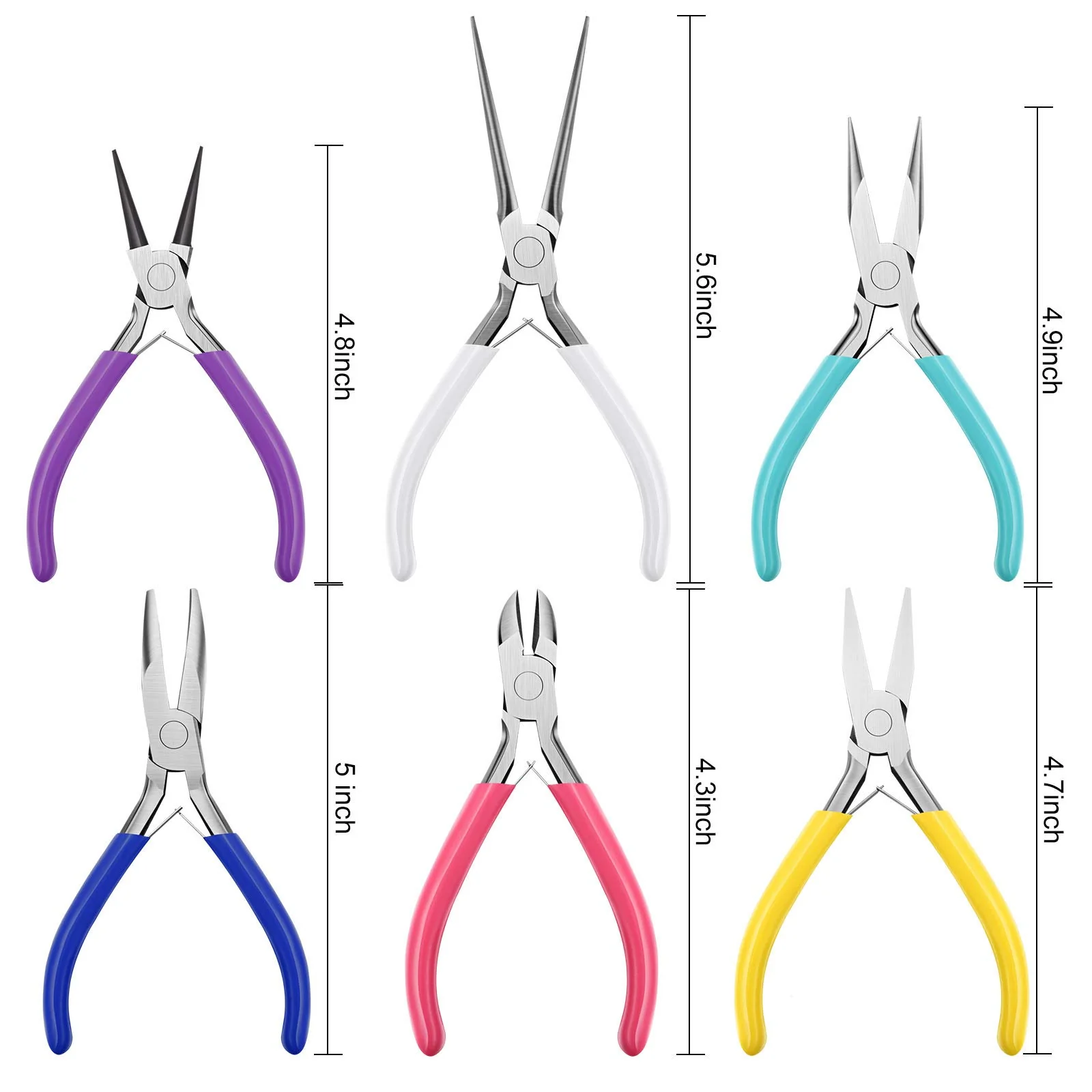 Mudder 6 Pieces Jewelry Making Pliers Tools Set with Diagonal Nose Pliers, Needle Nose Pliers, Round Nose Pliers, Curved Nose Pliers, L