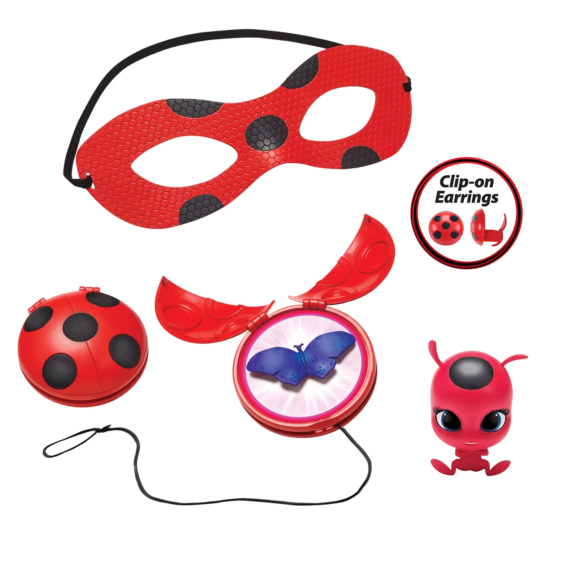 Miraculous girls female Ladybug Dress Up Set with Yoyo, color change Akuma, Tikki kwami, mask and Earrings by Playmates Toys For