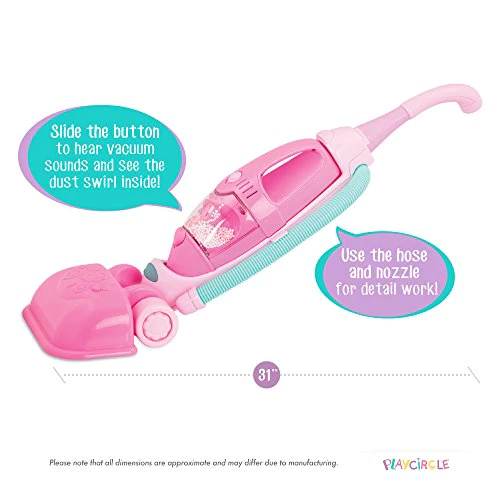 Play Circle by Battat – Home Neat Home Pink Vacuum Cleaner Set – 2-in-1 Pretend Play House Cleaning Playset with Realistic Sound