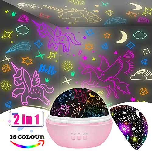 HONGID Night Light for Kids,Unicorn Night Light&a;Star Projection Gifts for Kids Toddlers,Night Light Projector for Baby,Unicorn Lamp Cei