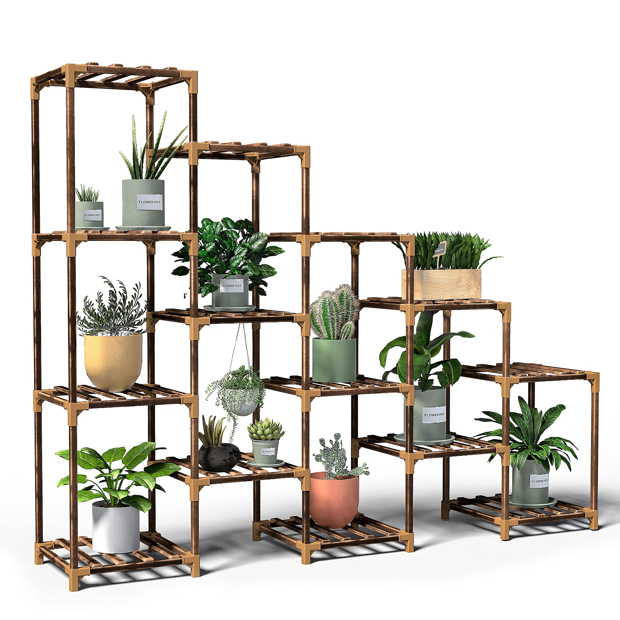 New England Stories Wood Plant Stand Indoor, Outdoor for Multiple Plants, Tiered Plant Shelf Ladder Table Plant Pot Stand for Li
