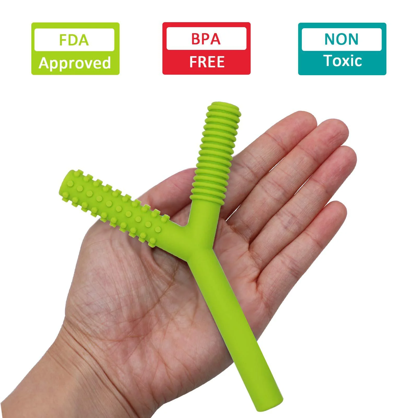 SunCore Direct teether tubes for babies 3-6 months, 3 pack silicone hollow chew tube toy for autistic children, y shape chewable straw baby