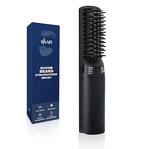 IHHAIR Premium Beard Mini Straightener Brush, Professional Straightener Brush for Men, Rechargeable 6400 mAh Straightening Tool