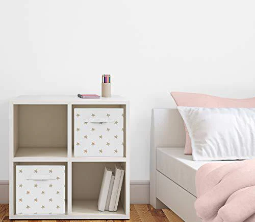 sweet jojo designs gold and white celestial star foldable fabric storage cube bins boxes organizer toys kids baby childrens -