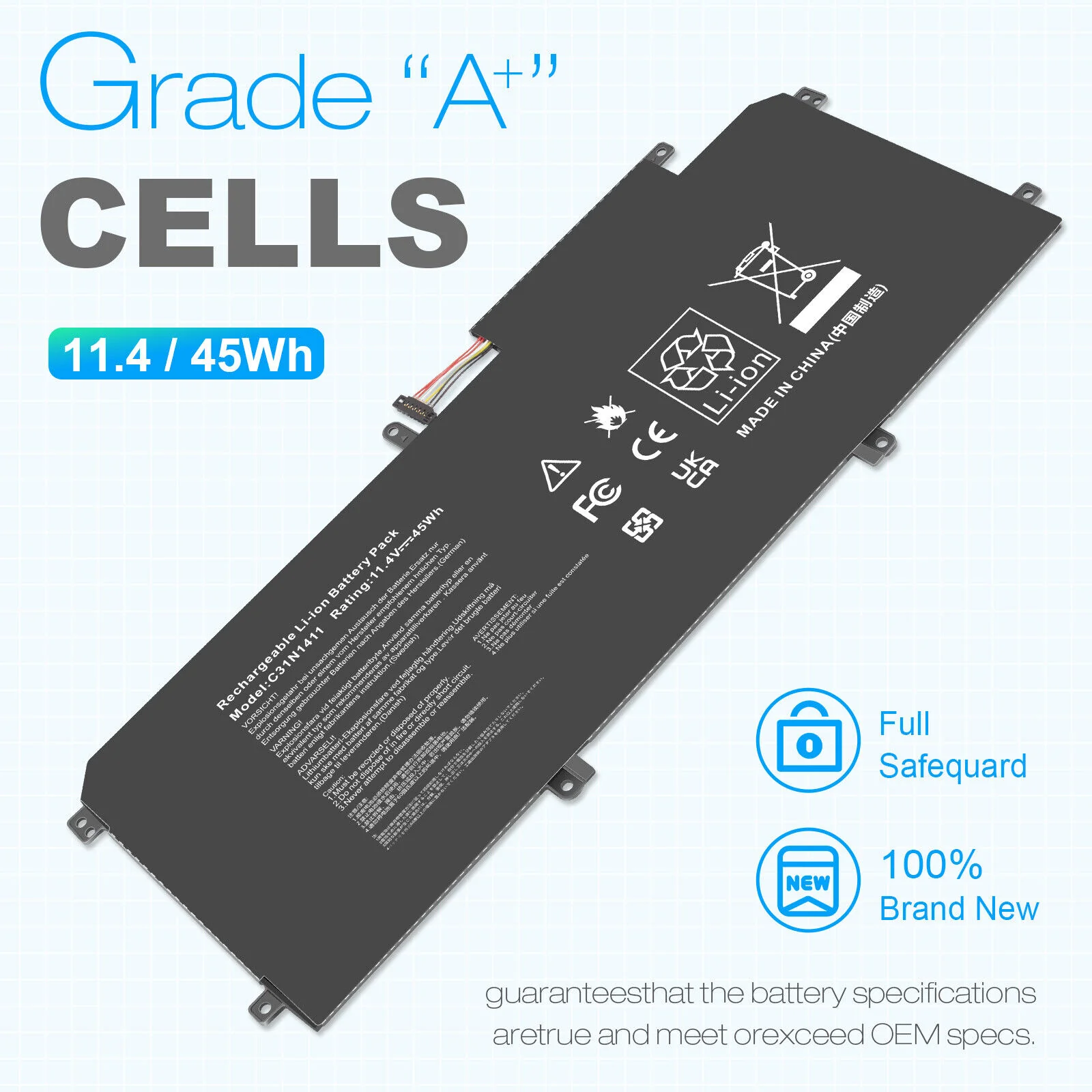 TKM Computers Battery For Asus Zenbook Ux305 Ux305F Ux305Fa Ux305C Ux305Ca U305La C31N1411 TKMCP06160