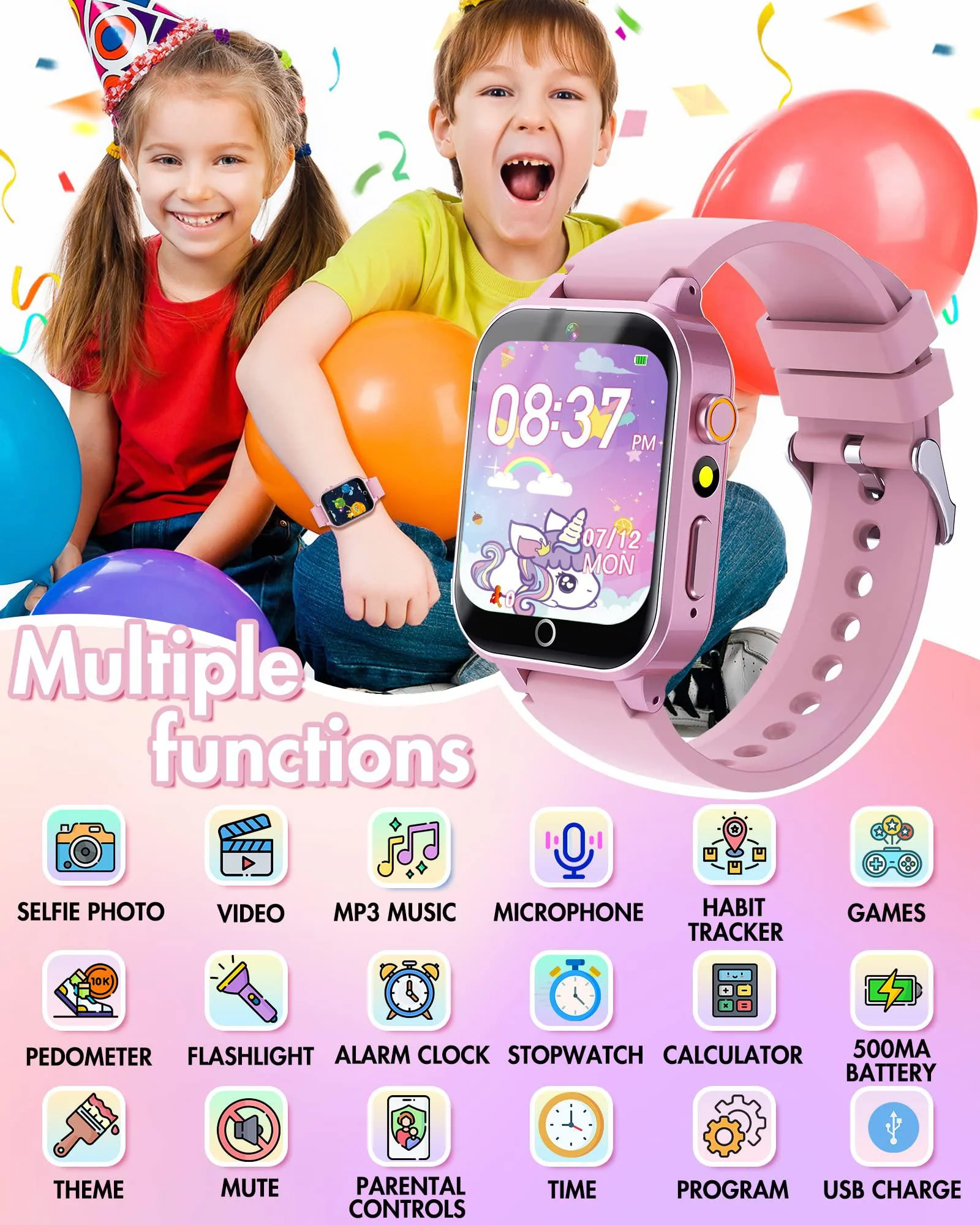 eastonec smart watch for kids gift for girs toys age 6-8, kids watch for girls boys 8-10 with video camera music player educational bi