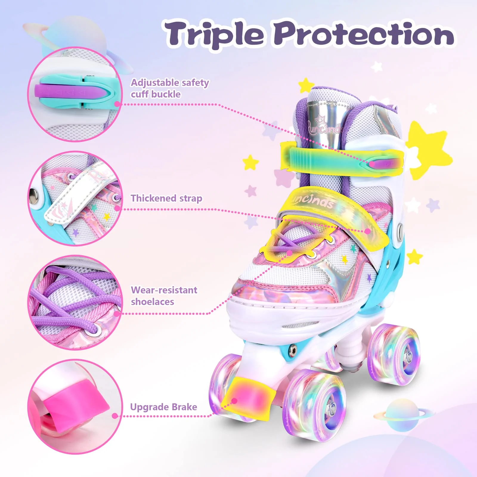 Runcinds Toddler Roller Skates for Girls Kids, 4 Size Adjustable Kids Roller Skates for Little Girls with Light Up Wheels