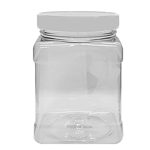 Pride Of India clear food grade pet plastic square grip storage jar w/ cap | 64 fluid ounces 7-8 cup storage capacity | bpa free usa made |