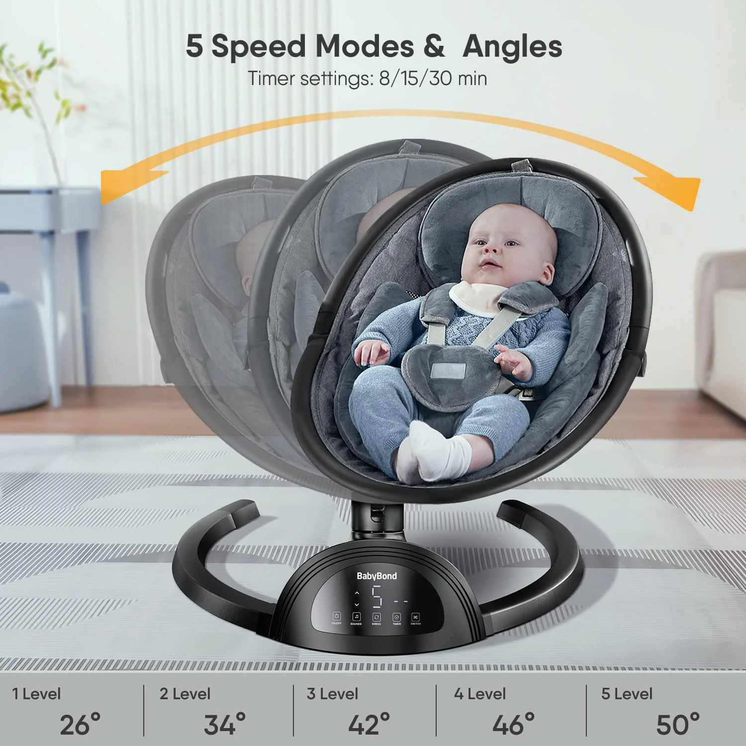 BabyBond baby swings for infants, babybond bluetooth infant swing with music speaker with 3 seat positions, 5 point harness belt, 5 sp