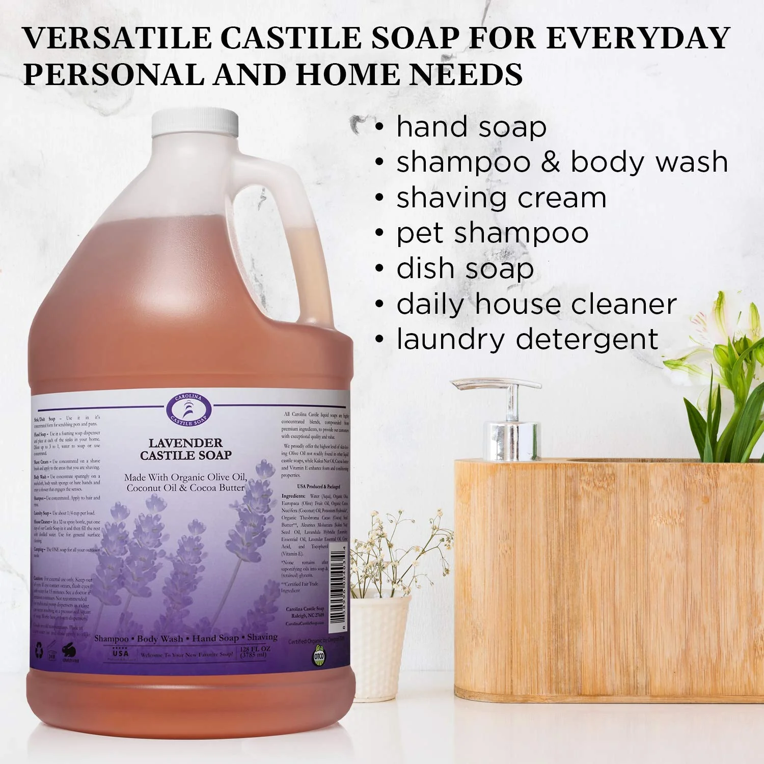Carolina Castile Soa Carolina Lavender Castile Soap Liquid - Skin-Softening Olive Oil Soap Organic Body Wash - Pure Castile Soap Lavender Liquid Soap