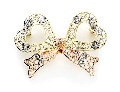 Jewelryweb 14k Tricolor Filigree Bow Pin