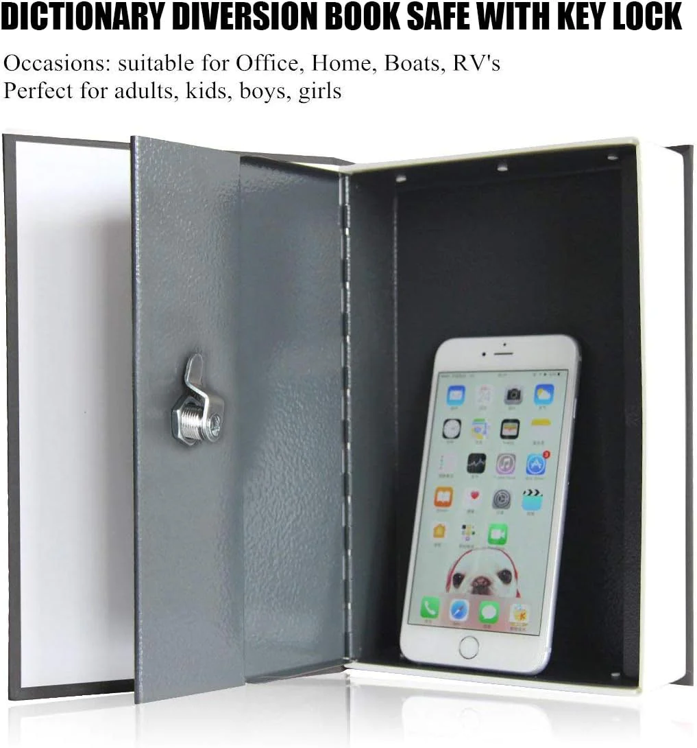 Jssmst Book Safe with Key Lock &a;#226;&a;#128;&a;#147;  Home Dictionary Diversion Safe Lock Box Safe Metal Box, Black Large, SM