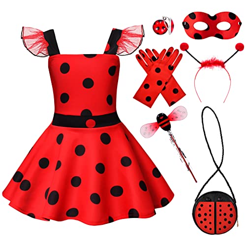 Latocos Ladybug Dress Costume For Girls With Polka Dots Tutu Dress Halloween Birthday Dress Up Pretend Play For Kids 3-8 (5-6)