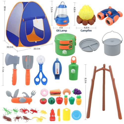 Mitcien Kids Camping Set with Tent - MITCIEN Camping Gear Toys for Boys - Include Tent for Kids/Campfire/Oil Lamp/Pretend Food - Camping