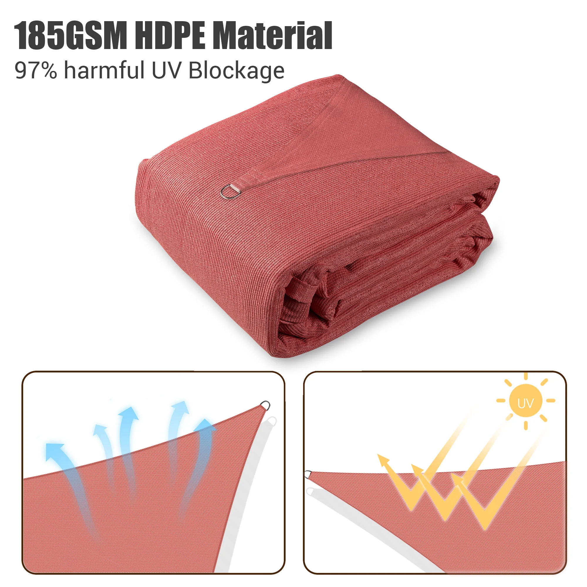 Yescom 18x18Ft 97% UV Block Square Sun Shade Sail Outdoor Patio Pool Garden Yard Lawn Carport Cover Net Awning Canopy Red