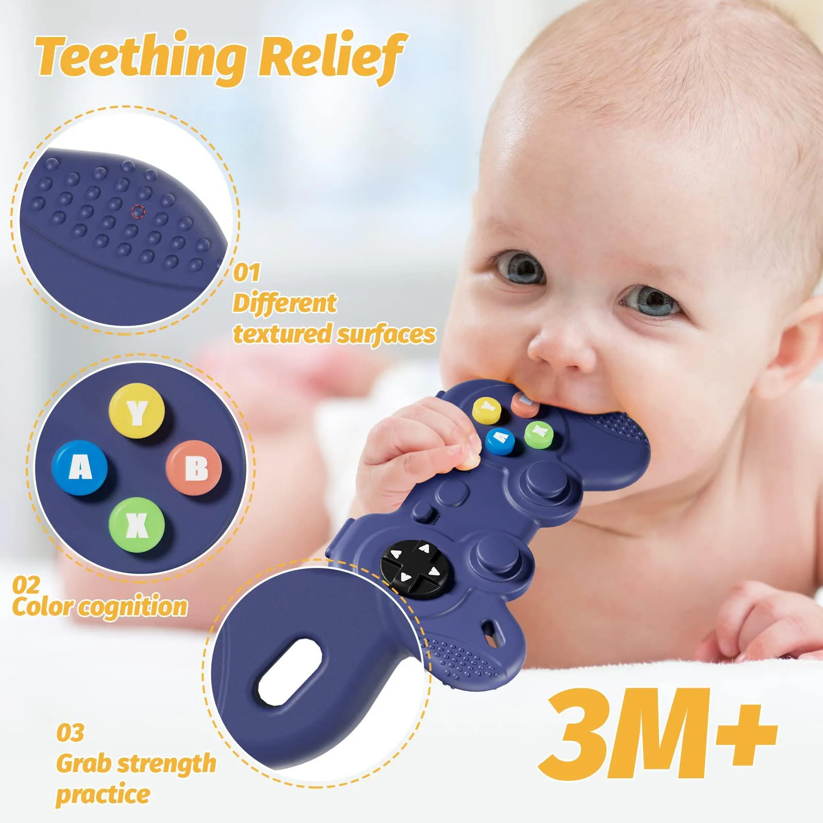 ncvi teething toys, silicone teether, teething toys for babies 5-12 months, teething relief, game control shape teether toys