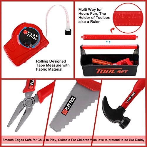 Loyo Kids Tool Set - Pretend Play Construction Toy with Tool Box Kids Tool Belt Electronic Toy Drill Construction Accessories Gi
