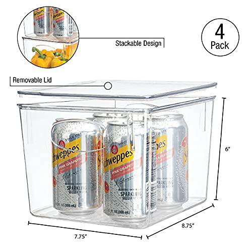 sorbus plastic storage clear bins with lid, stackable pantry organizer box bin containers for organizing kitchen fridge, food