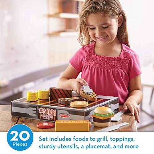 Melissa &a; Doug Grill and Serve BBQ Set (20 pcs) - Wooden Play Food and Accessories