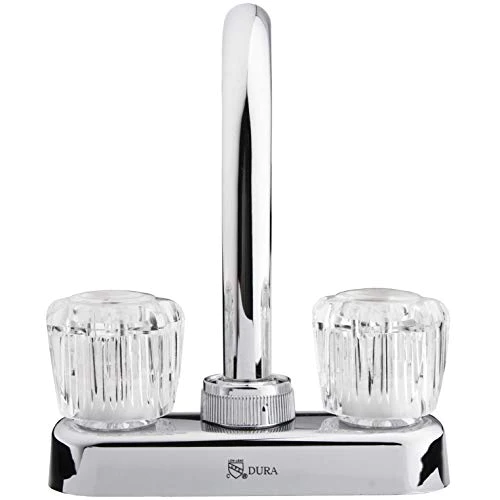 Dura Faucet DF-PB150A-CP RV Swivel Bar Faucet with Clear Acrylic 2-Knobs - 6-inch Spout (Chrome)